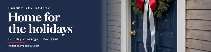 Harbor Key holiday door bow banner: holiday realty banner template