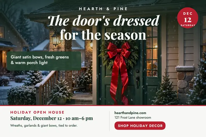 Hearth and Pine holiday door postcard: christmas door postcard template