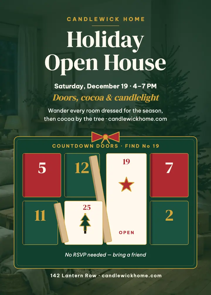 Candlewick Home holiday open house invitation template