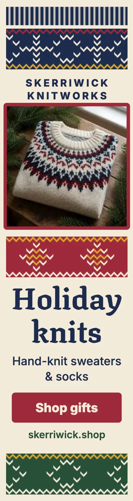 Skerriwick holiday Fair Isle knits skyscraper ad template
