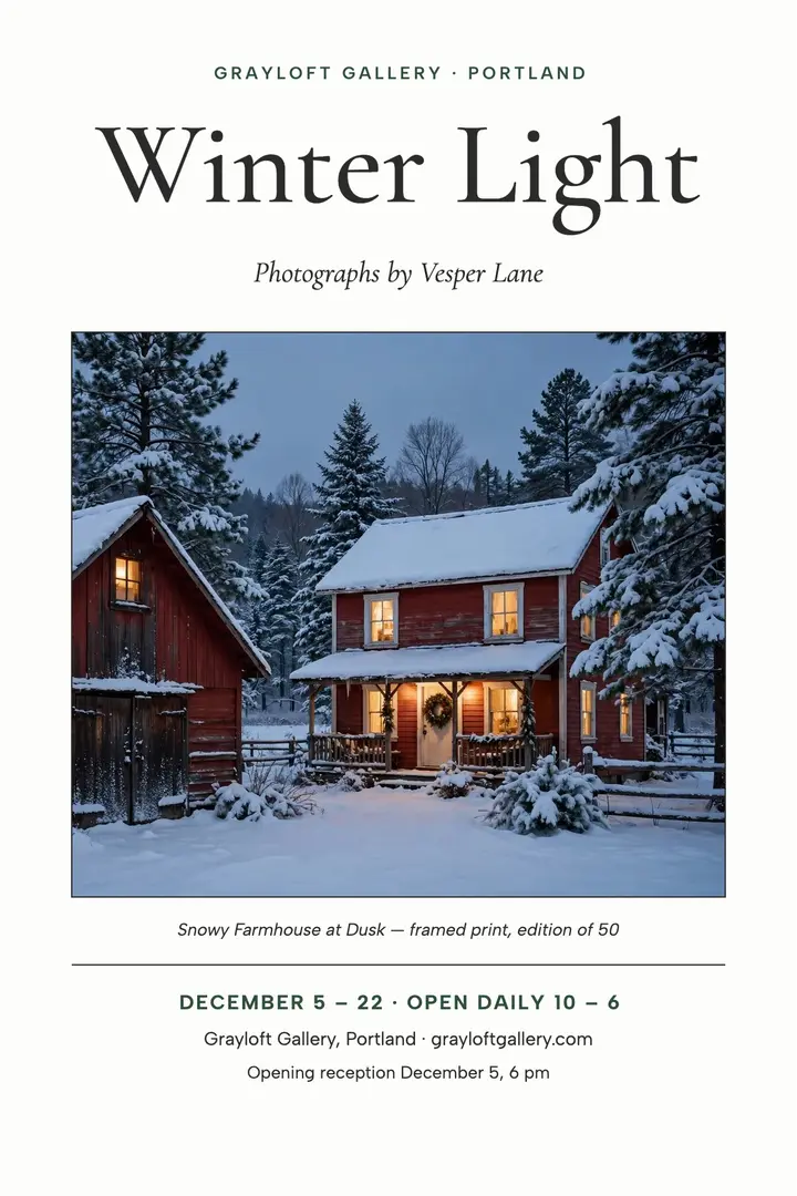 Winter Light holiday farm print poster: holiday print poster template