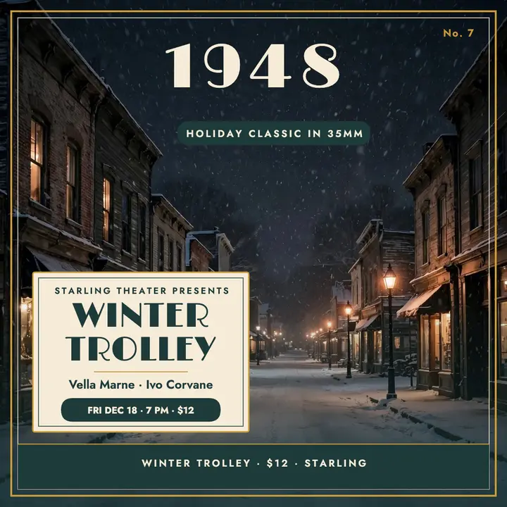 Starling Winter Trolley holiday film night template