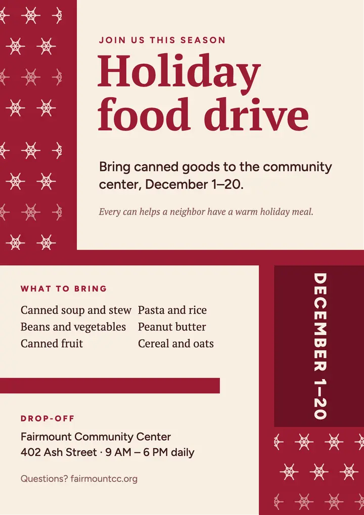 Holiday food drive snowflake flyer template