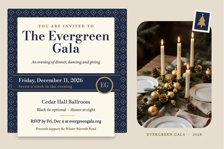 Evergreen Gala invitation suite template