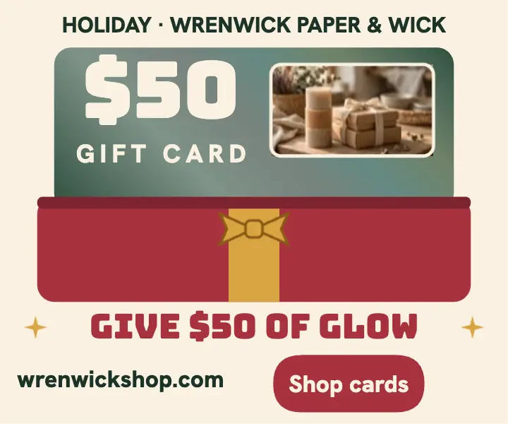 Wrenwick holiday gift card candle ad: gift card ad template