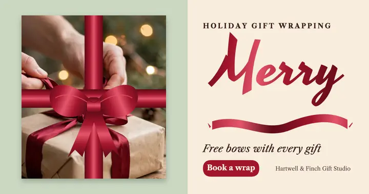 Merry satin ribbon gift wrapping facebook post: holiday gift wrapping post template