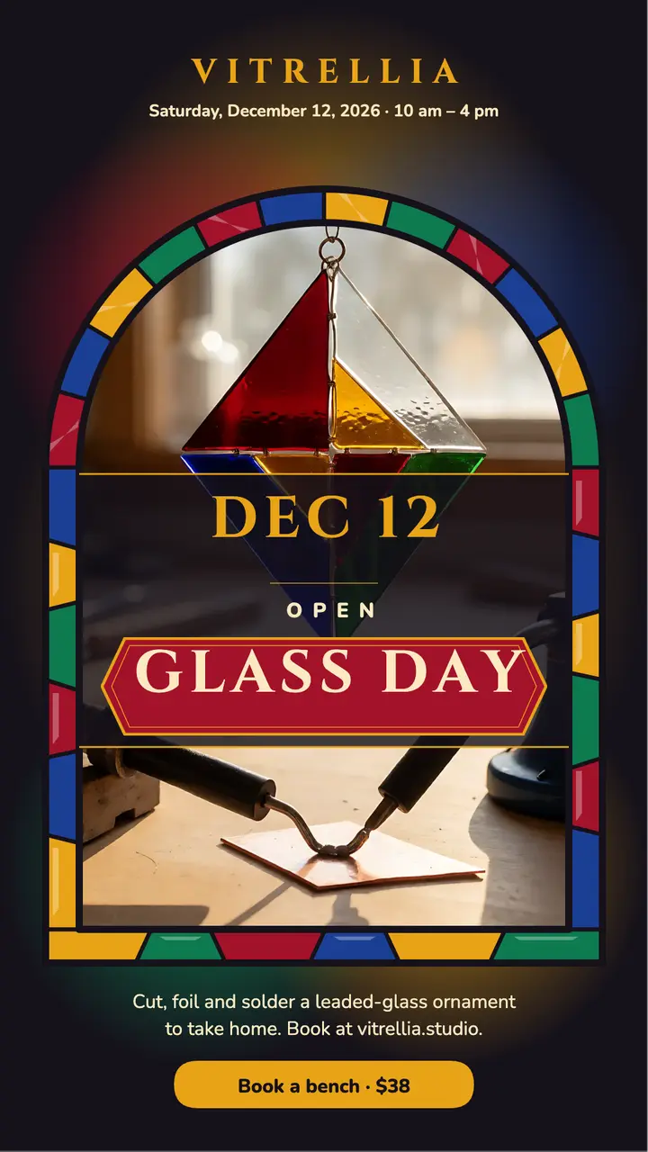 Vitrellia holiday glass ornament workshop story template
