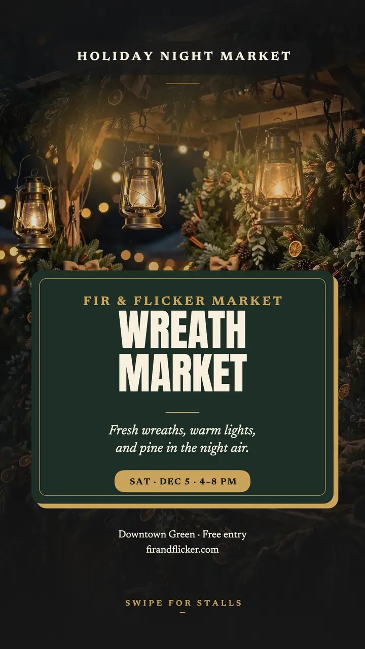 Fir and Flicker wreath market story template