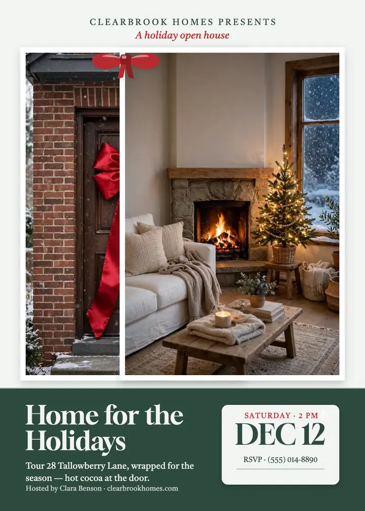 Holiday home tour bow invite, Clearbrook: holiday home tour invitation template