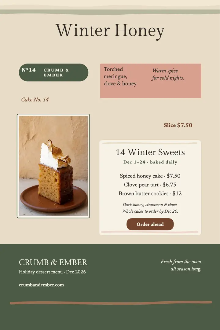 Crumb and Ember honey cake poster template