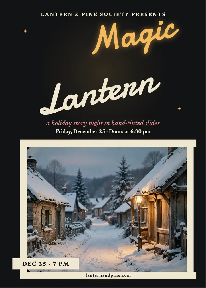 Lantern and Pine holiday story night invite template