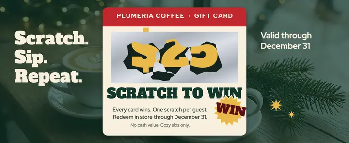 Plumeria coffee holiday scratch-off gift card template