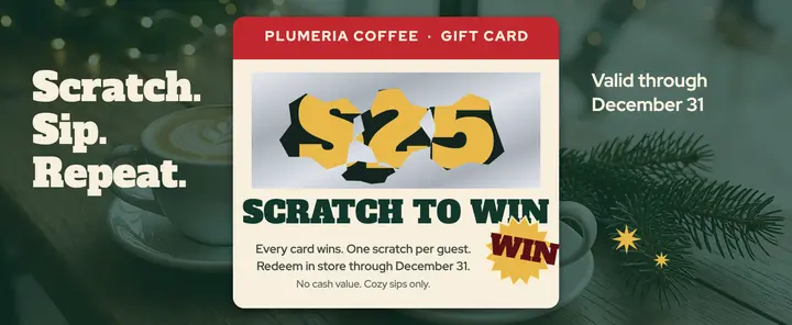 Plumeria coffee holiday scratch-off gift card template