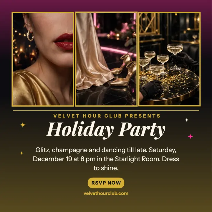 Velvet Hour Club holiday party invite template