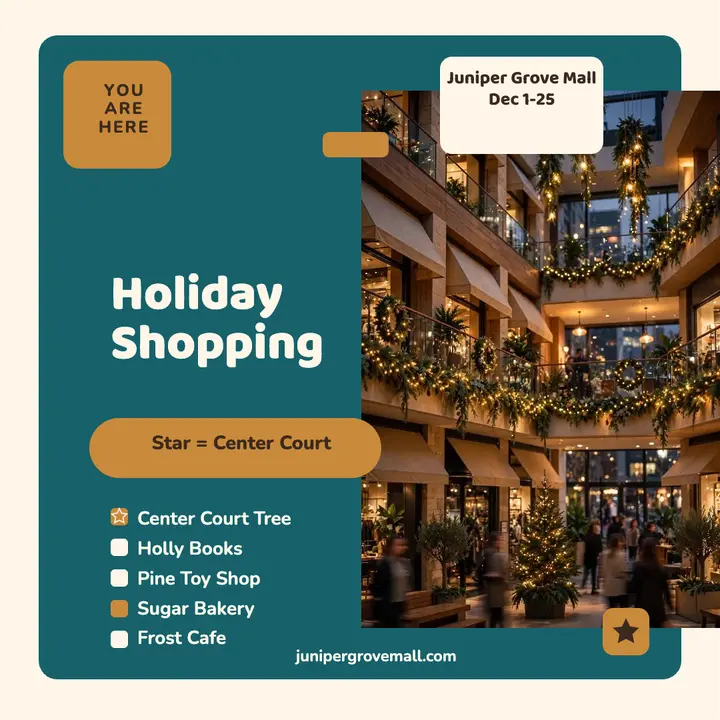 Juniper Grove holiday shopping map post: holiday mall directory template