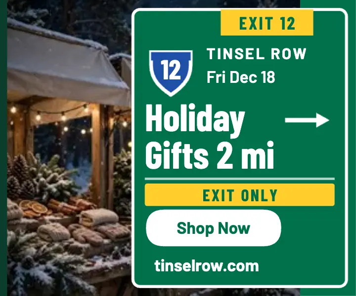 Tinsel Row holiday gifts exit ad template