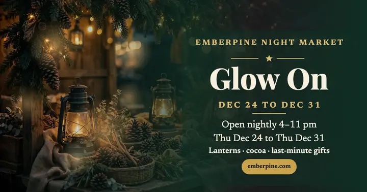 Emberpine night market holiday glow post template