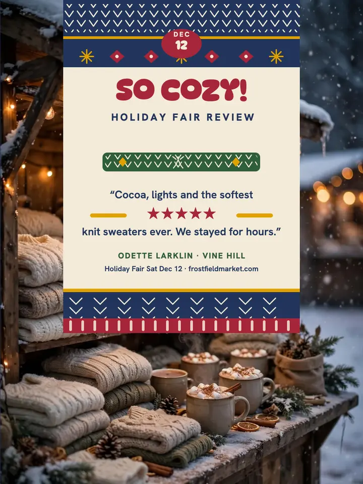 Frostfield Market knit review portrait: holiday market review template