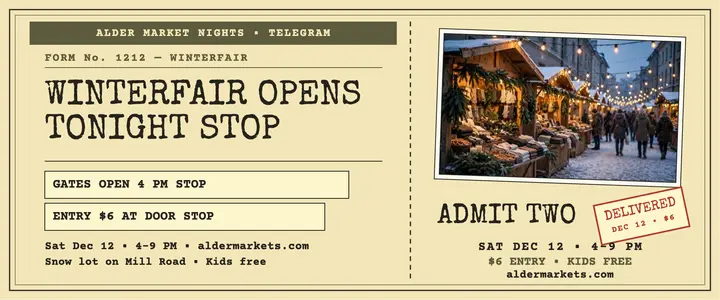 Alder Market Nights telegram ticket: holiday market ticket template