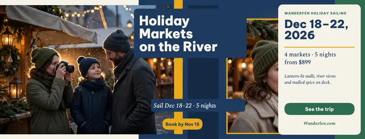 Wanderfen holiday markets river trip cover template