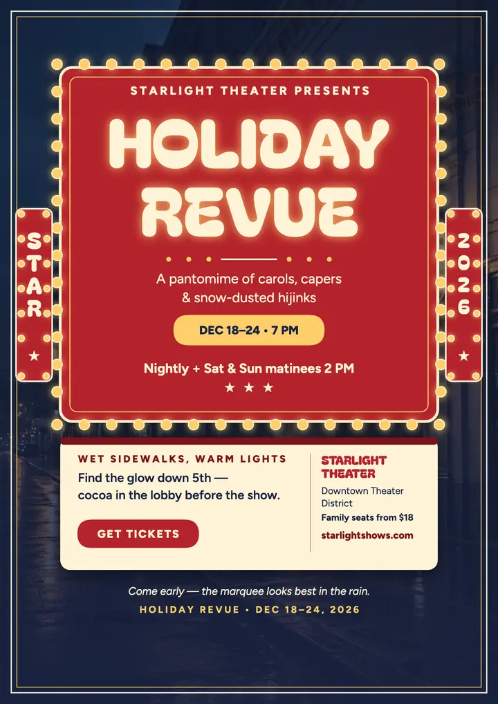 Starlight holiday revue marquee flyer: holiday show flyer template