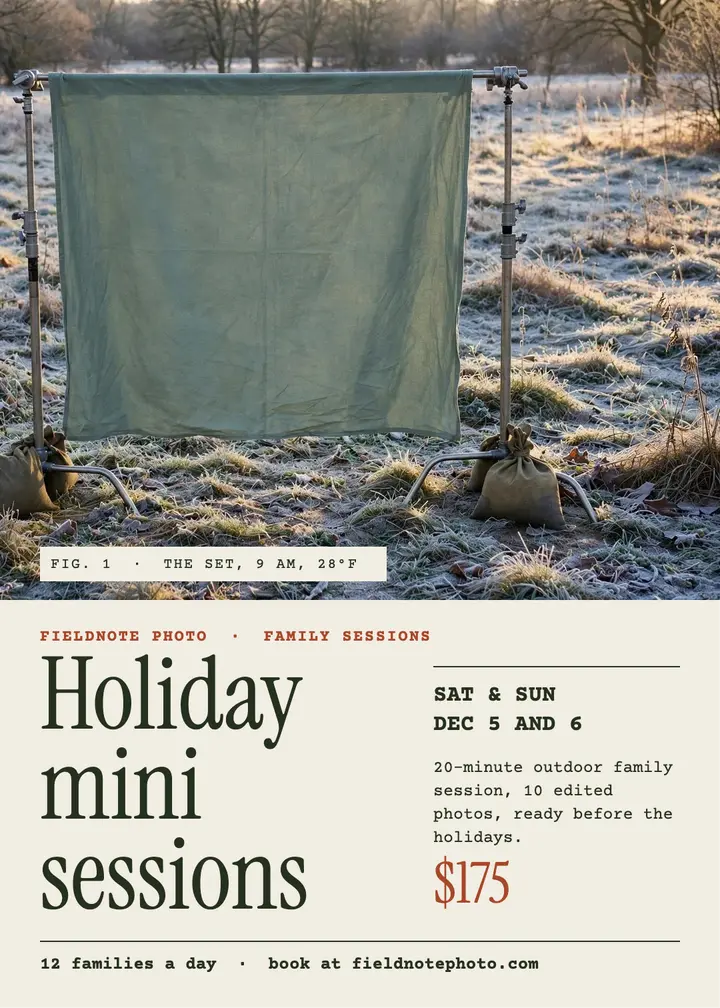 Fieldnote holiday mini sessions invitation template