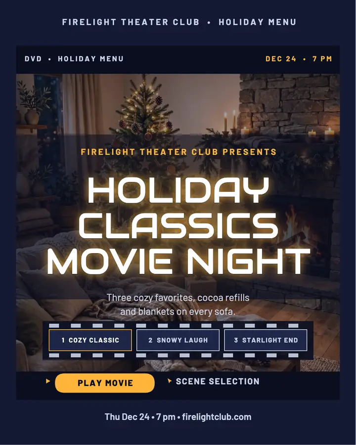 Firelight holiday movie night DVD menu post template