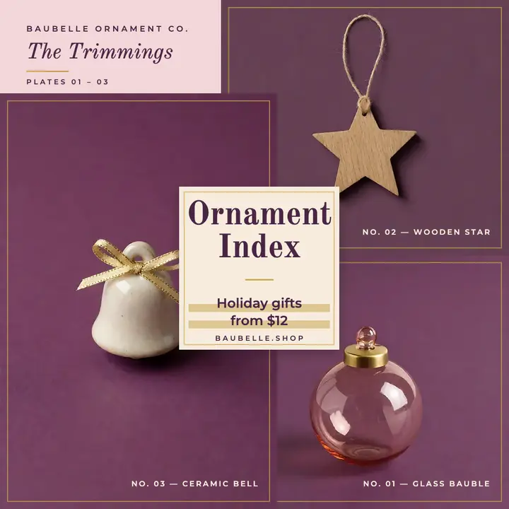 Holiday ornament index gift guide post: holiday gift guide post template
