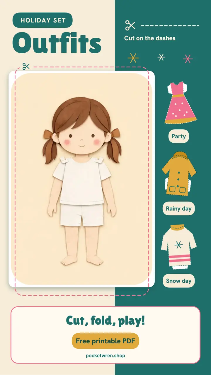 Pocketwren holiday paper doll printable story template