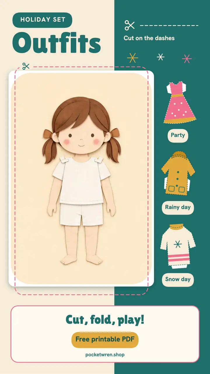 Pocketwren holiday paper doll printable story template