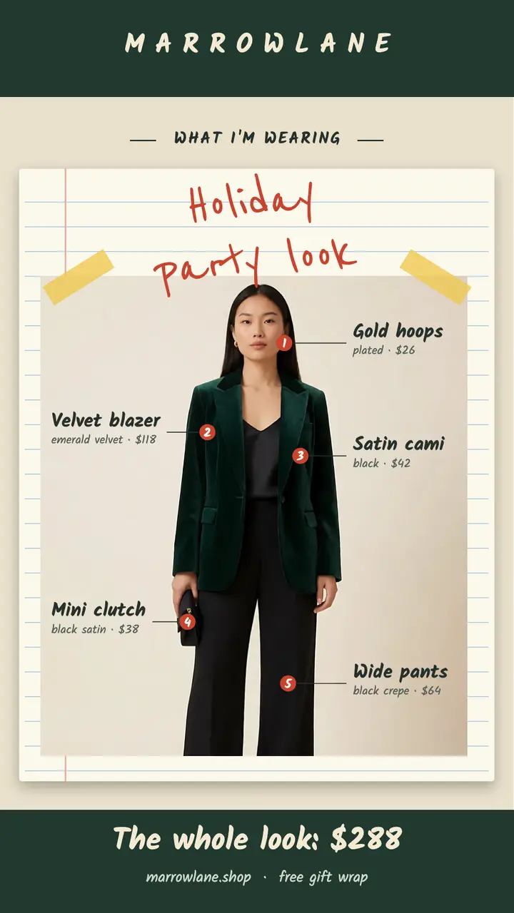 Holiday party outfit callouts story template