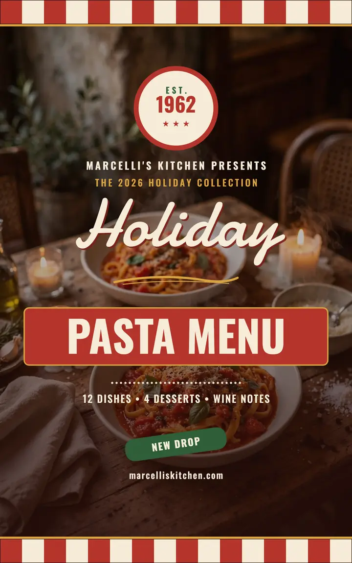 Marcelli's holiday pasta menu ebook template