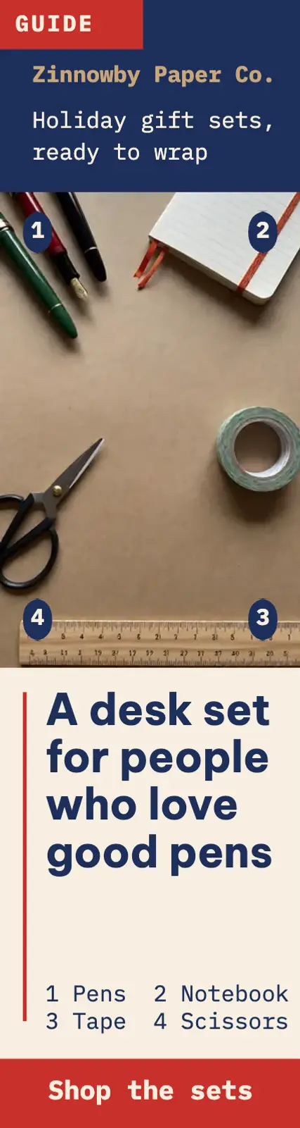 Zinnowby Paper Co. holiday desk set skyscraper ad template