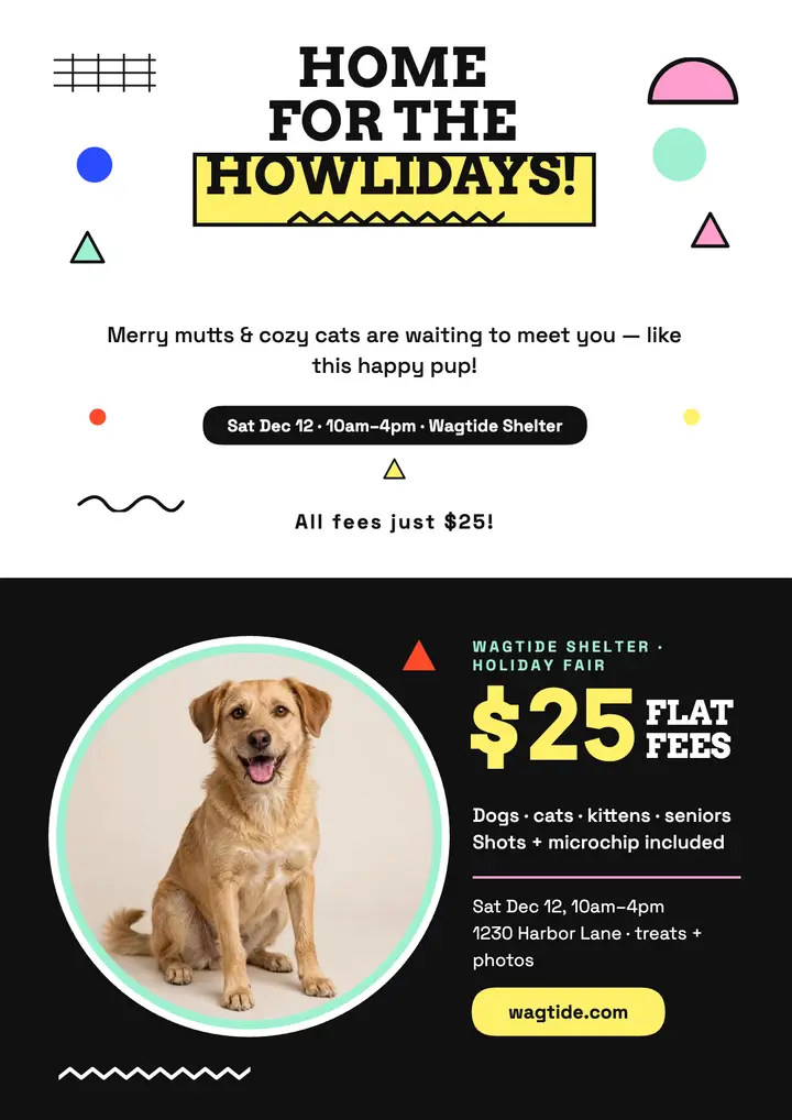 Wagtide holiday adoption fair flyer: pet adoption flyer template