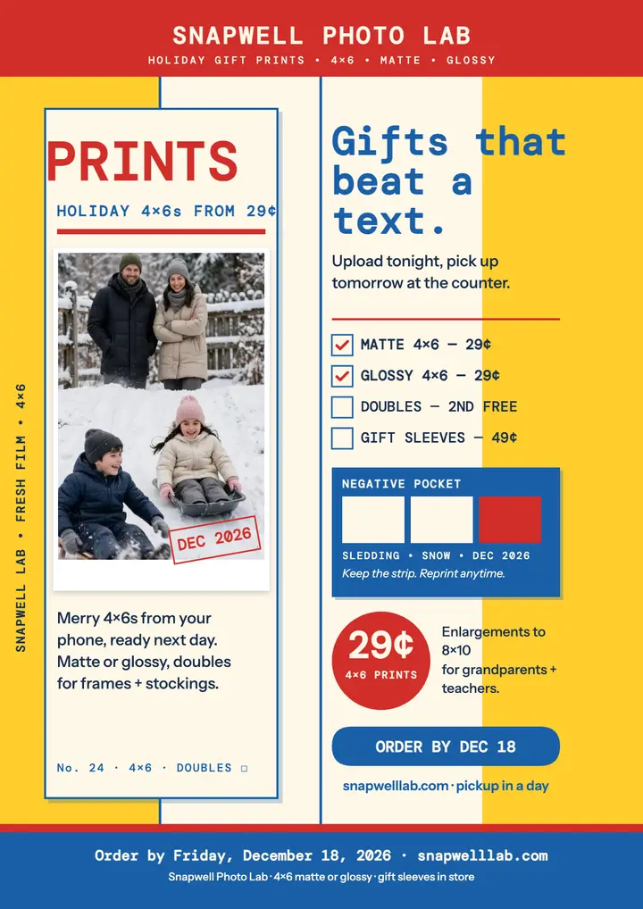 Snapwell holiday photo prints flyer template