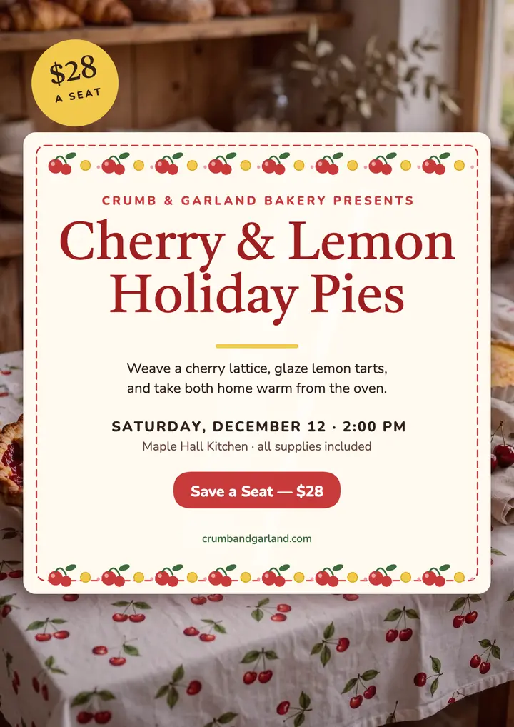 Crumb and Garland holiday pie workshop flyer template
