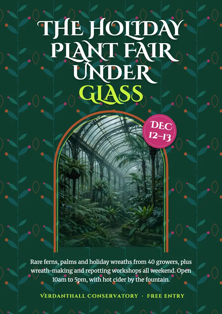 Holiday plant fair under glass, glasshouse botanical flyer template