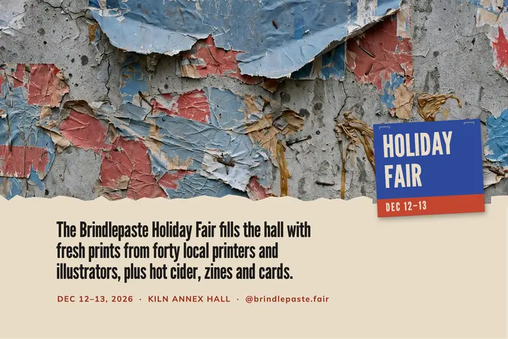 Brindlepaste holiday print fair postcard, torn poster wall: holiday market postcard template