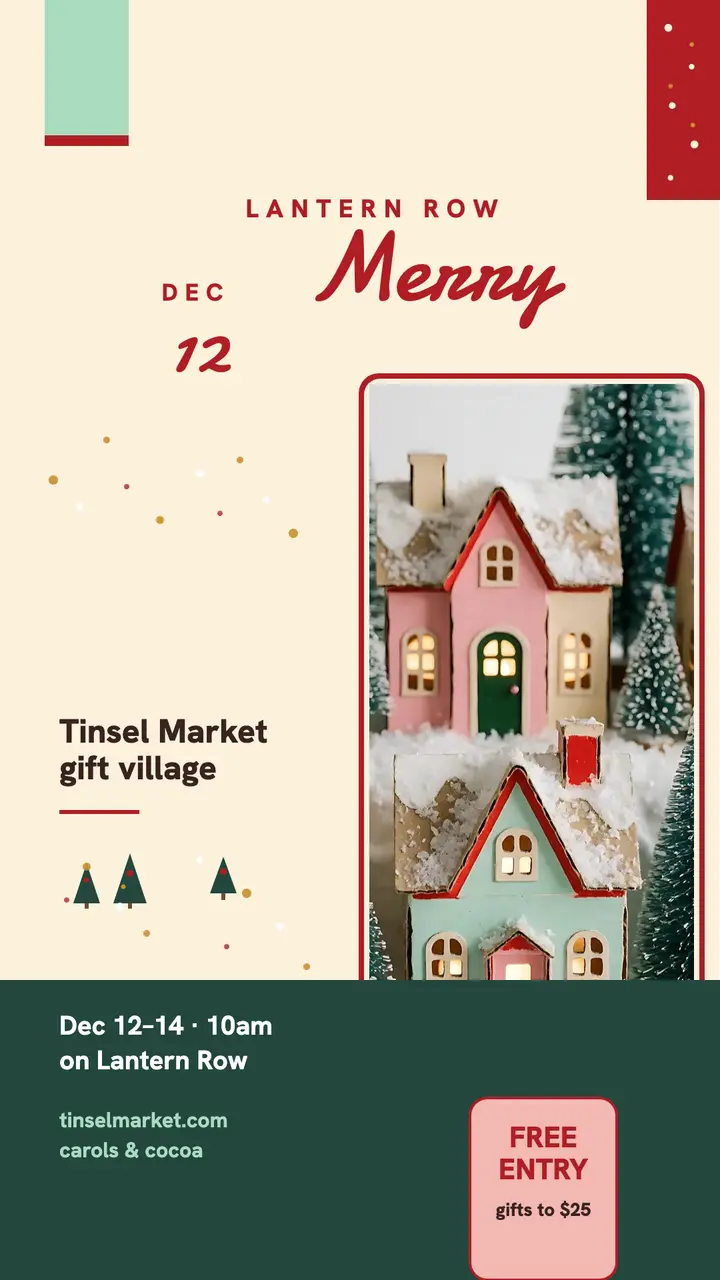 Tinsel Market holiday story, putz village: holiday market story template