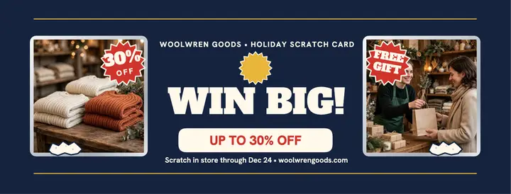 Woolwren Goods holiday scratch and win cover template