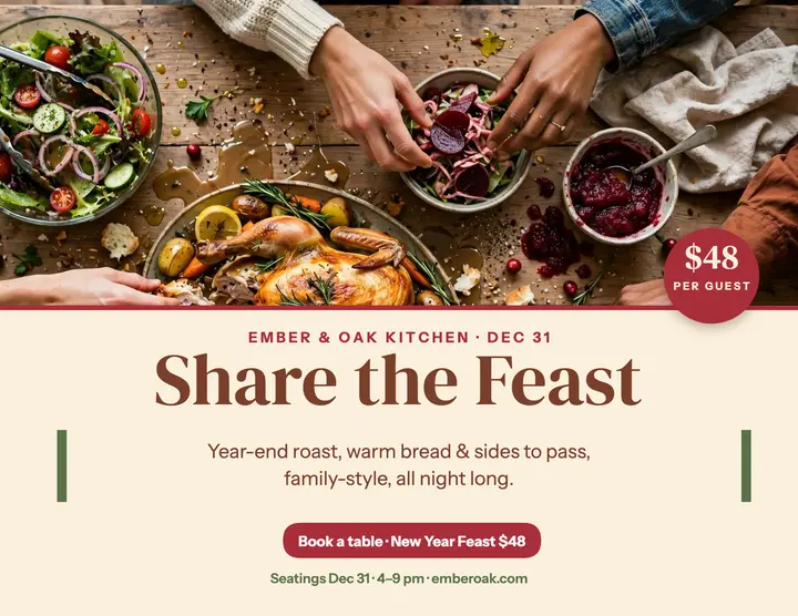 Ember and Oak New Year sharing feast flyer template