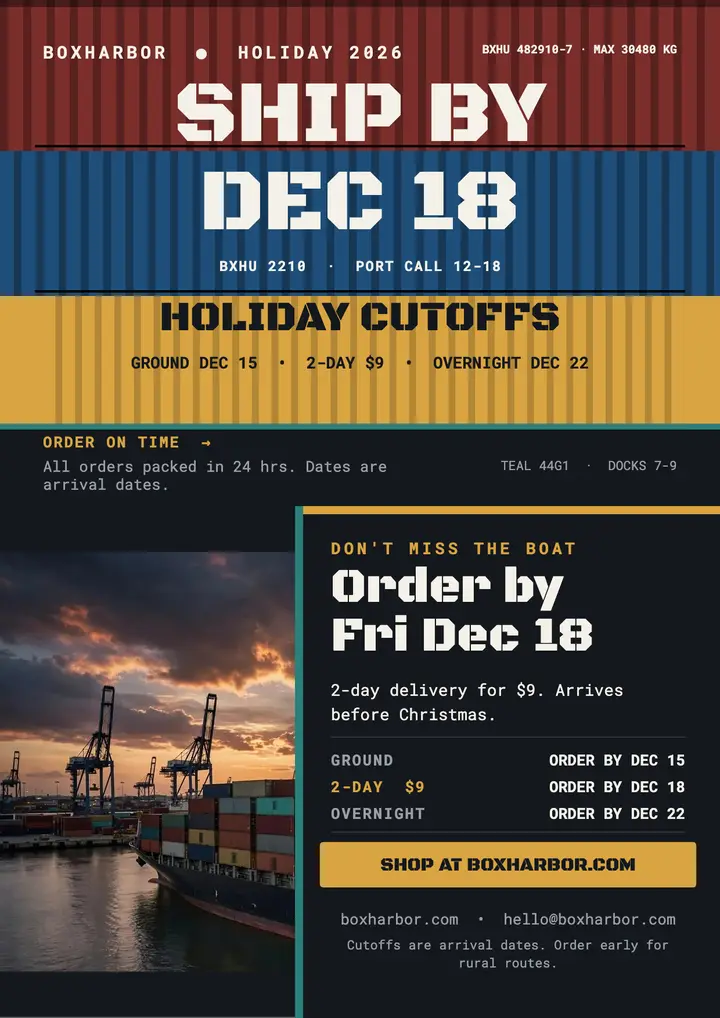 Boxharbor holiday shipping cutoffs flyer template