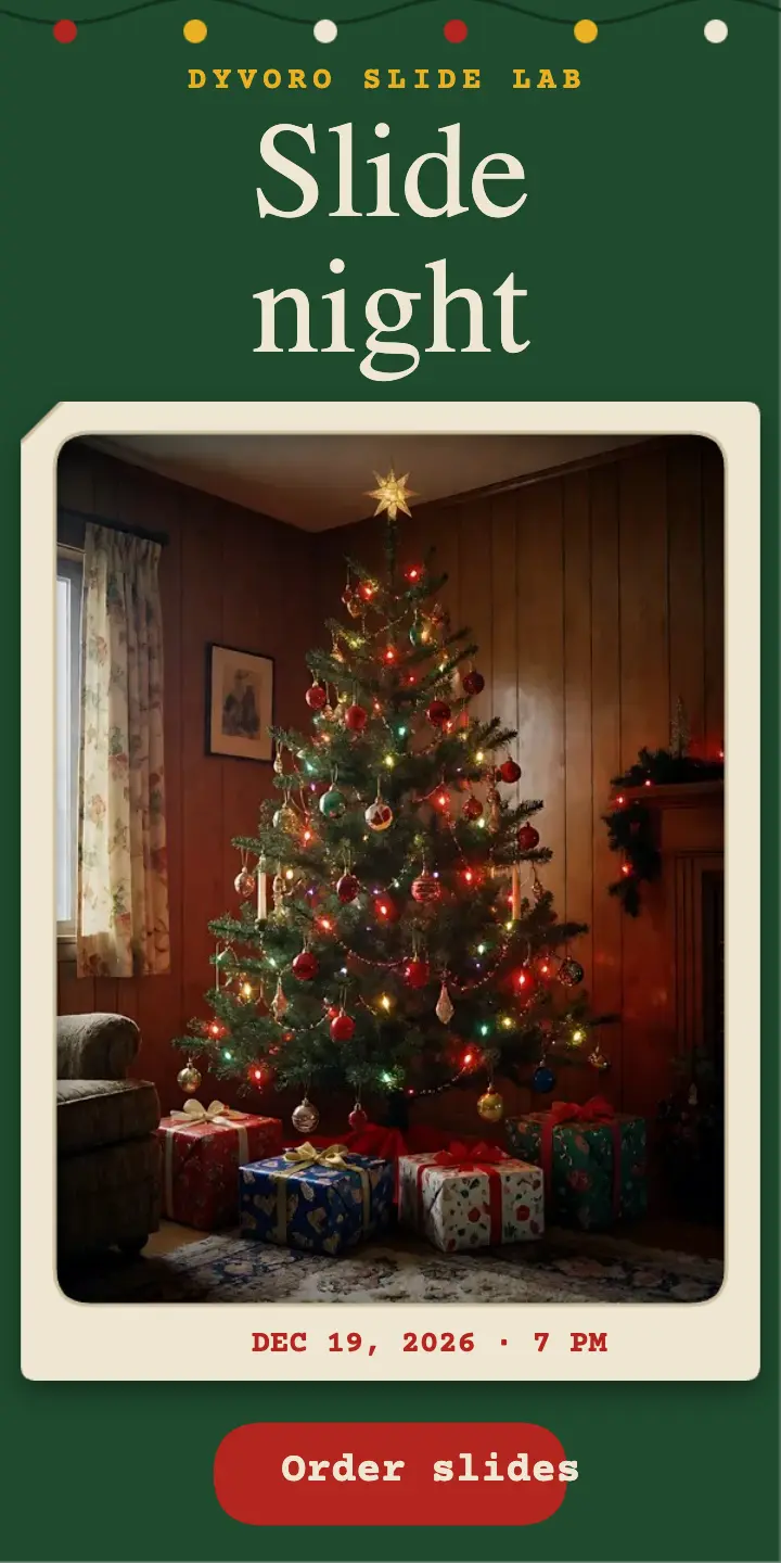 Holiday slide night photo lab ad: holiday photo slide ad template