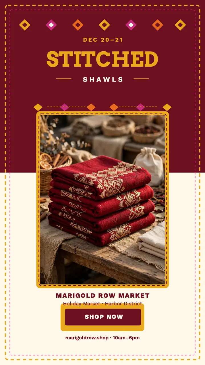 Marigold Row holiday shawl market story template
