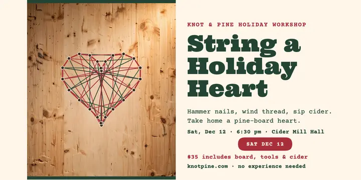 Knot and Pine holiday string art workshop post template