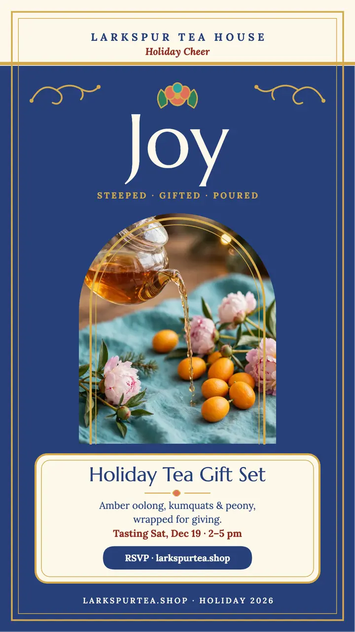 Larkspur Tea holiday set cloisonne story template