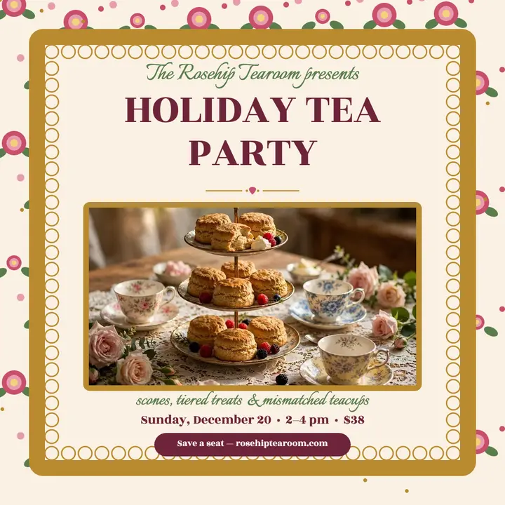 Rosehip holiday tea party chintz post template