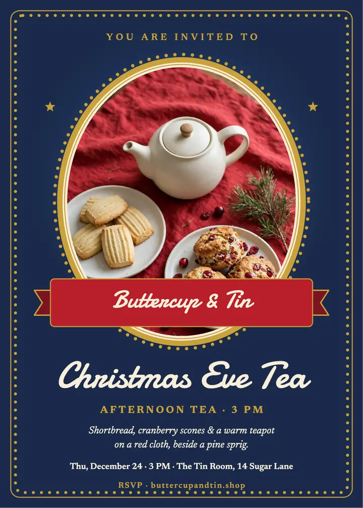 Buttercup and Tin Christmas Eve tea invitation template