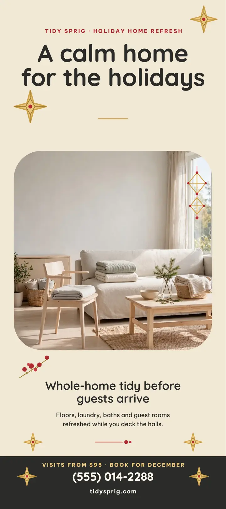 Tidy Sprig holiday home refresh rack card template