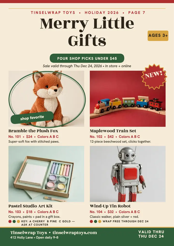 Tinselwrap holiday toy gifts flyer template